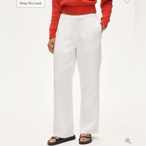 J.Crew White Drawstring-Linen Wide-Leg Pants